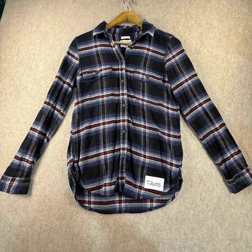 American Eagle Plaid Flannel Shirt Blue Red White Classic Fit Medium